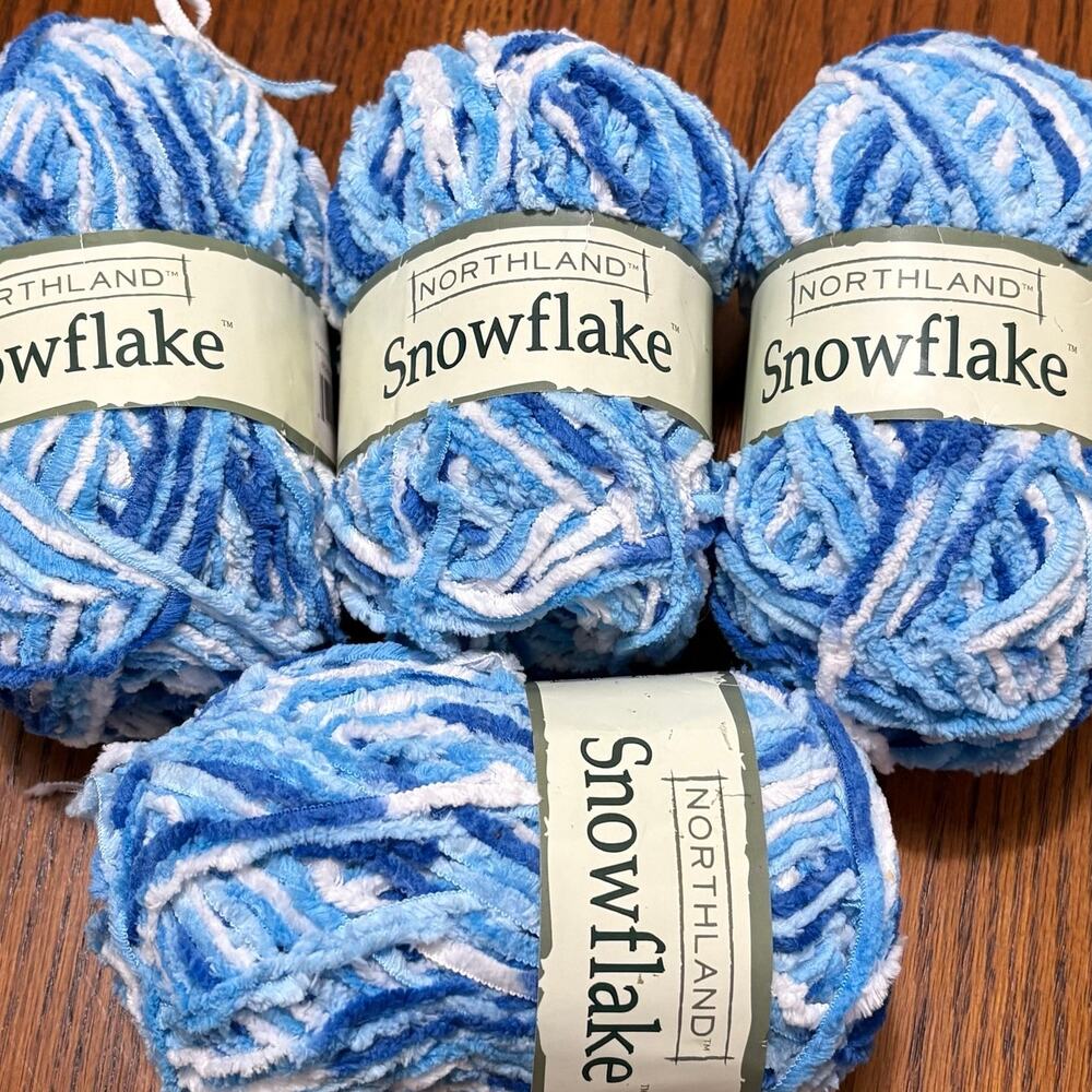 Northland Snowflake 4 Skeins Multi Blue & White Discontinued Chenille Yarn New